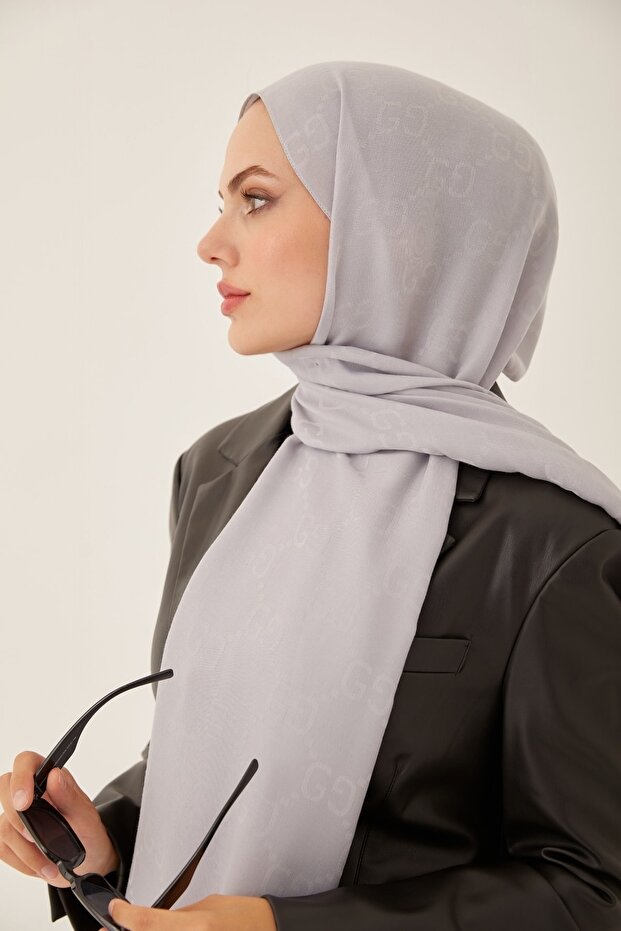 Women's Silky Cotton G Pattern Jacquard Shawl - Silver