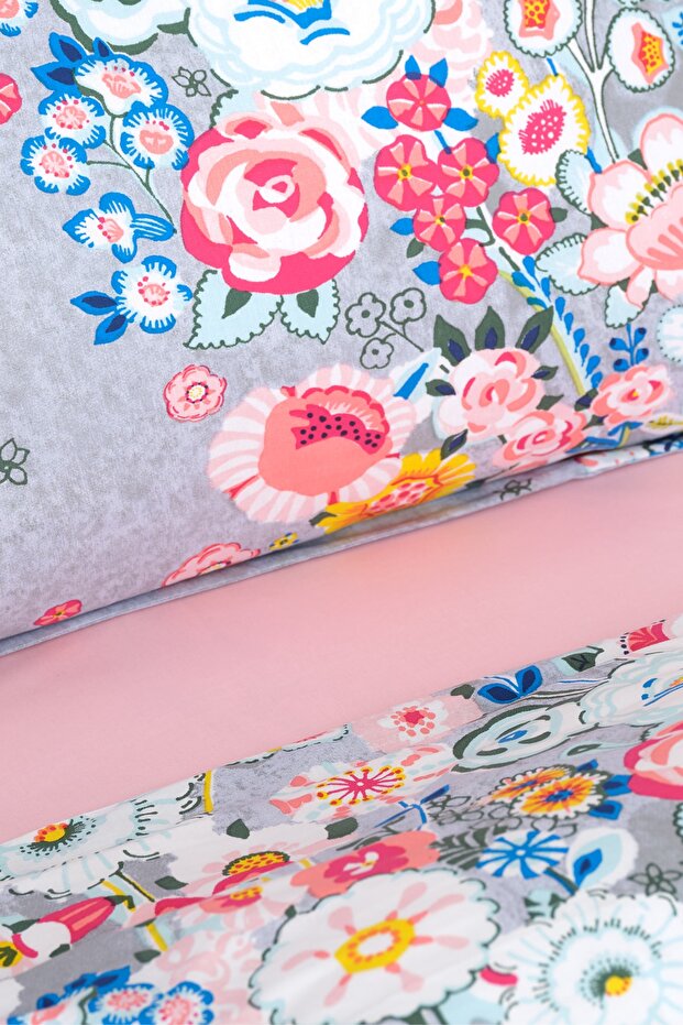 Dulce Blue 100% Cotton Single Floral Duvet Cover Set