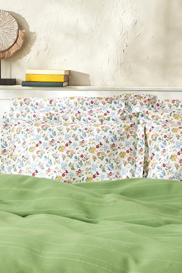 Noya 100% Cotton Single Size Pique Bedding Set - Green