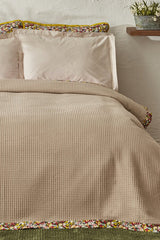 Pike en maille gaufrée Glam - 200x220 cm Beige Mélange de coton