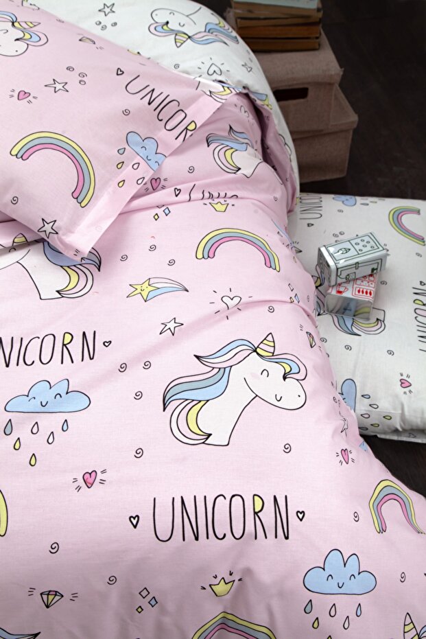 Ranforce Cotton Single Duvet Cover Set - Unicorn Design