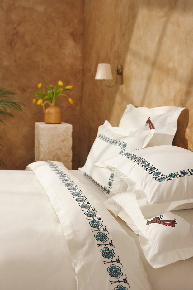 Seljuk Series Bird Blue 100% Cotton Double Duvet Set