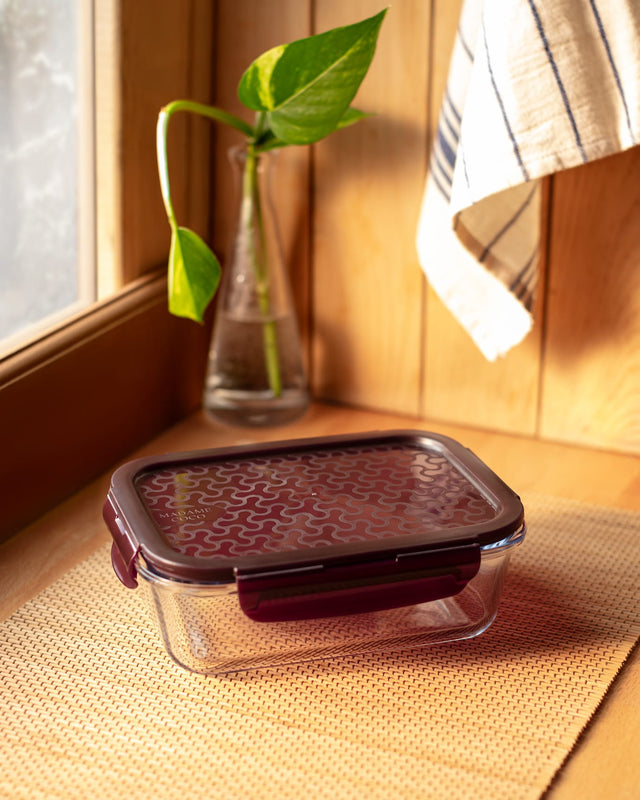 Airtight Borosilicate Glass Food Storage Container - Rectangular, 1000ML