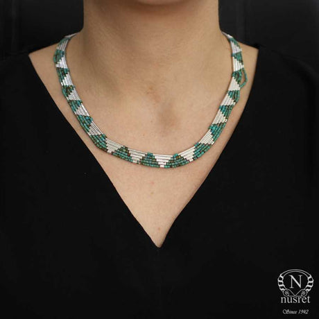 925 Sterling Silver Turquoise 5-Row Necklace - Unique Artisan Design