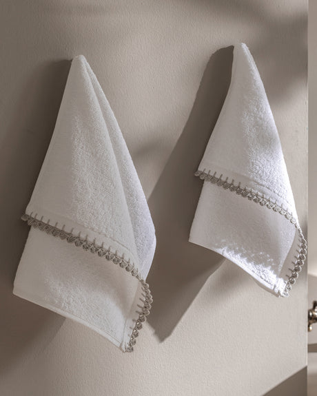 Camille Crocheted 2-Piece 100% Cotton Hand Towel Set - White and Grey