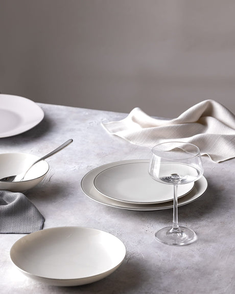 New Bone China 6-Person Dinnerware Set - Ravello White & Silver Trim