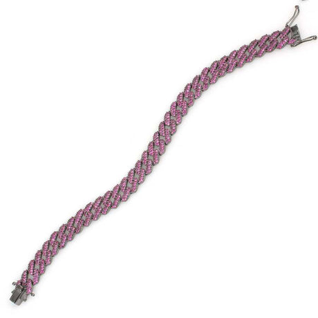 925 Sterling Silver Pink Zircon Gourmet Chain Bracelet