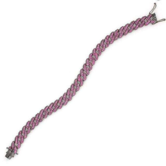 925 Sterling Silver Pink Zircon Gourmet Chain Bracelet