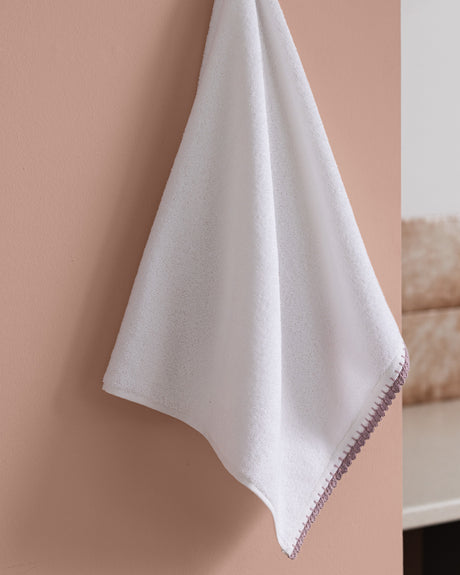 100% Cotton Crocheted Face Towel - White & Lilac