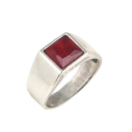 Premium 925 Sterling Silver Square Synthetic Ruby Ring