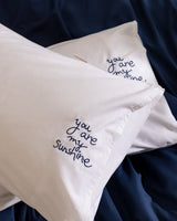 100% Cotton Embroidered Pillowcase Set - 2 Pack - White & Navy Blue
