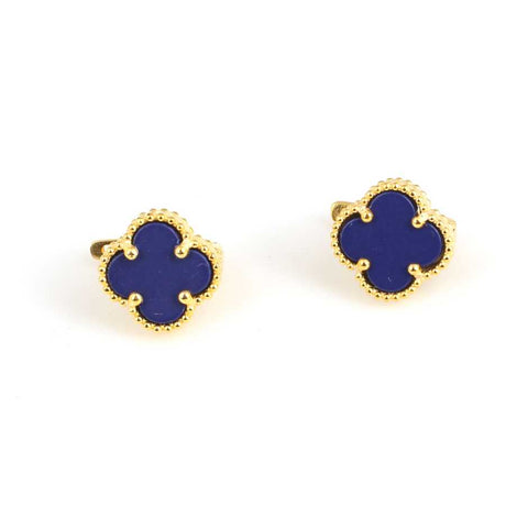 Elegant Sterling Silver Clover Design Navy Stone Earrings
