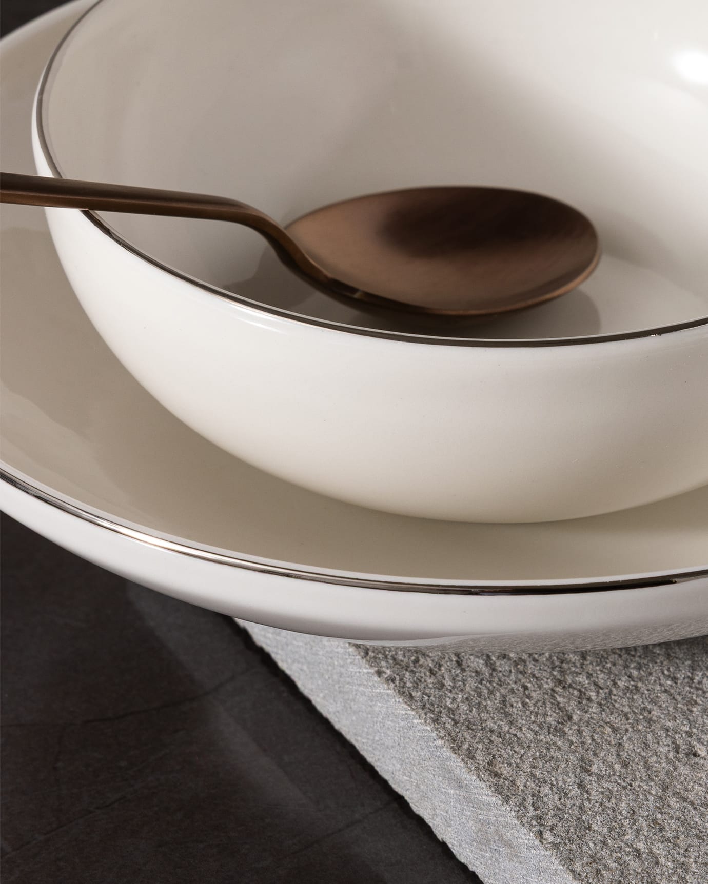 New Bone China 6-Person Dinner Set - Mirage White & Silver Design