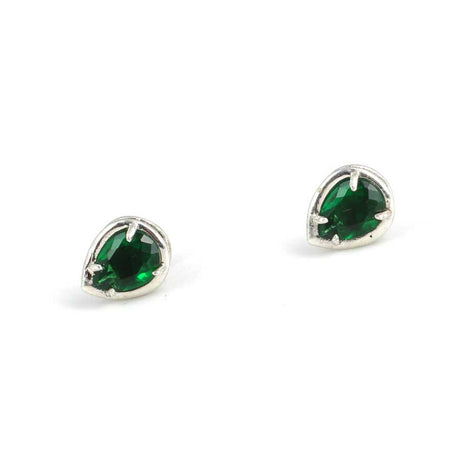 925 Sterling Silver Emerald-Color Zircon Teardrop Stud Earrings