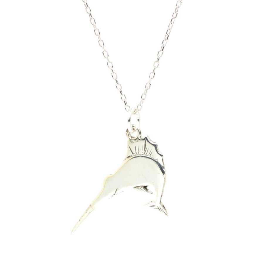 Sterling Silver Swordfish Charm Pendant Necklace - Ocean Inspired