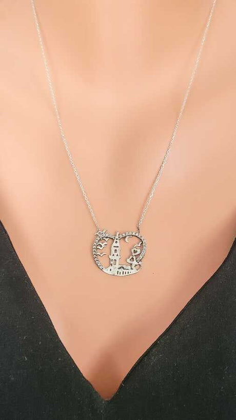 Sterling Silver Zirconia Maiden's Tower Necklace