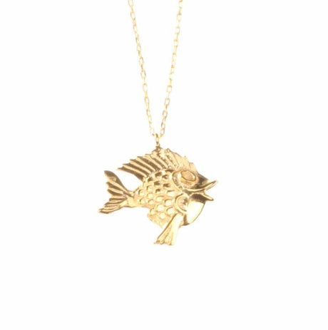 Premium 925 Sterling Silver Fish Charm Necklace Yellow