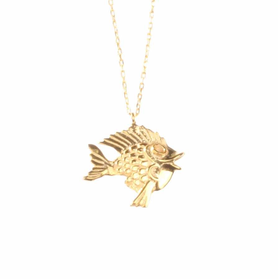 Premium 925 Sterling Silver Fish Charm Necklace Yellow