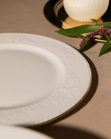 New Bone Porcelain 24-Piece Dinner Set - Elegant Relief & Gold