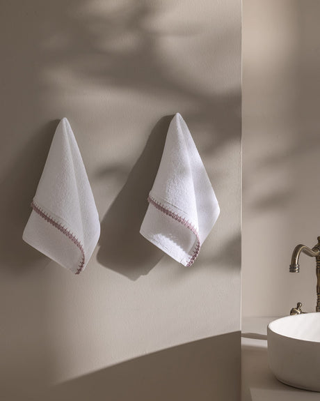 2-Pack 100% Cotton Crochet-Trimmed Hand Towels - White & Lilac