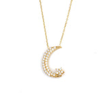 925 Sterling Silver Moon & Star Zircon Pendant Necklace
