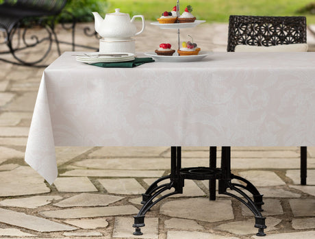Wipeable PVC Tablecloth - Beige White Design for Dining & Kitchen