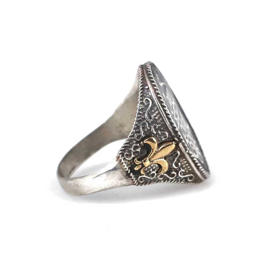 925 Sterling Silver Oval Black Enamel 'My Dear Father' Engraved Men's Ring