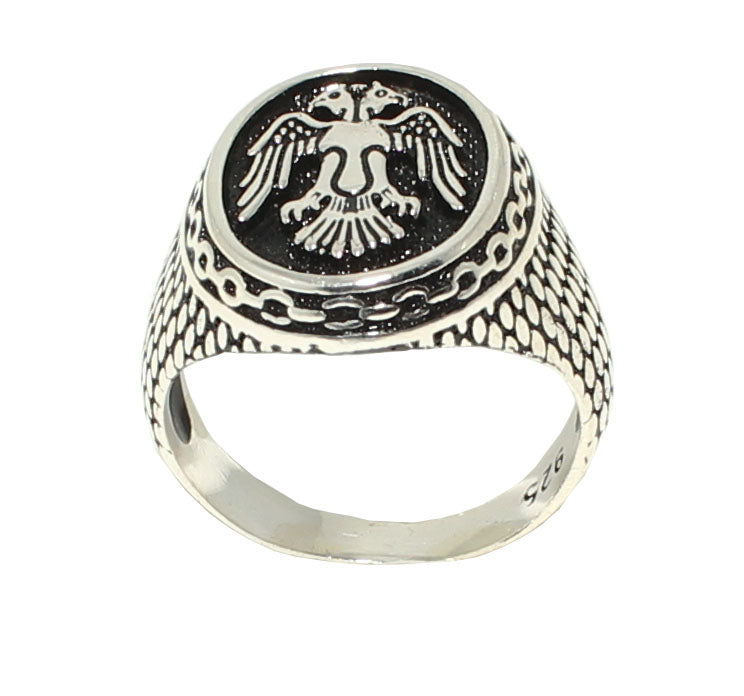 Professional Sterling Silver Double-Headed Anatolian Eagle Men's Ring