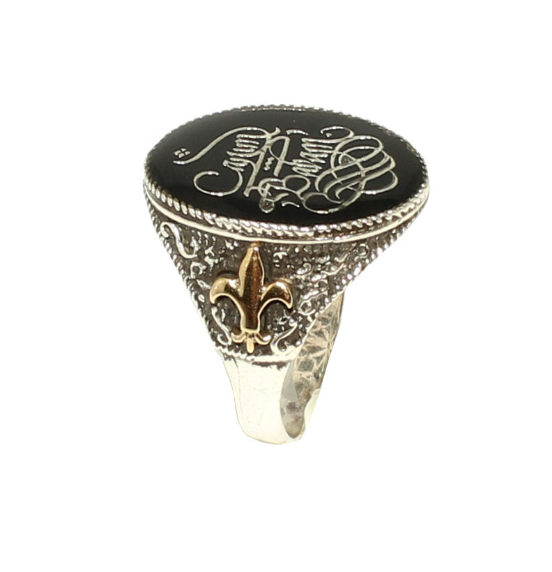 925 Sterling Silver Oval Black Enamel 'My Dear Father' Engraved Men's Ring