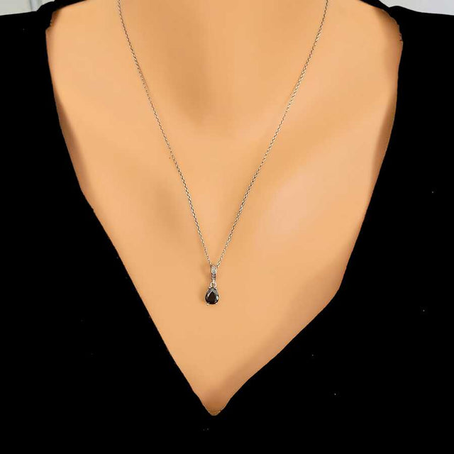 Premium Sterling Silver Onyx Teardrop Necklace