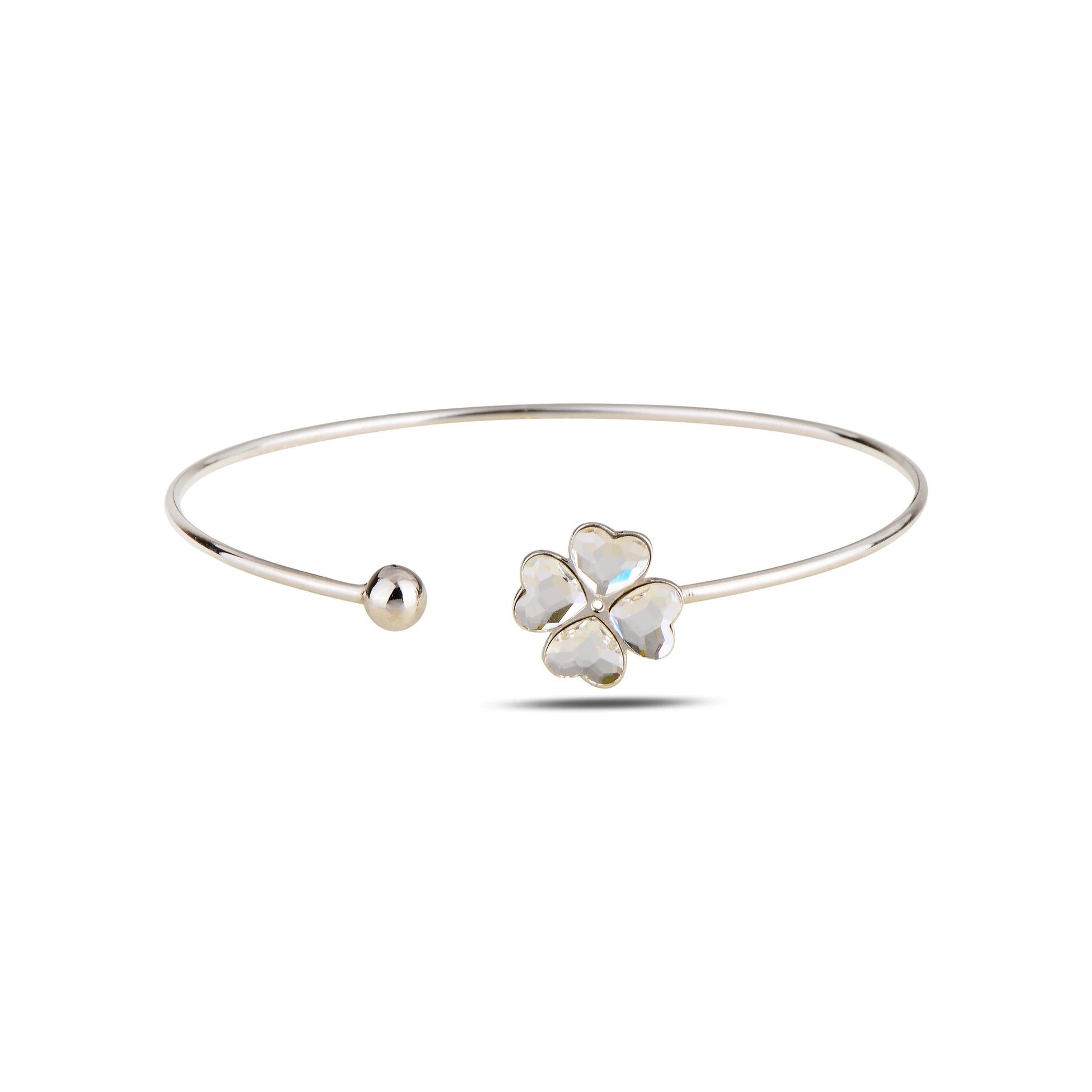 Sparkling Stone Bangle - Fortuna Four-Leaf Clover Luck Motif