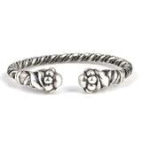 Sterling Silver Leaf & Ball Design Twisted Open Cuff Bracelet