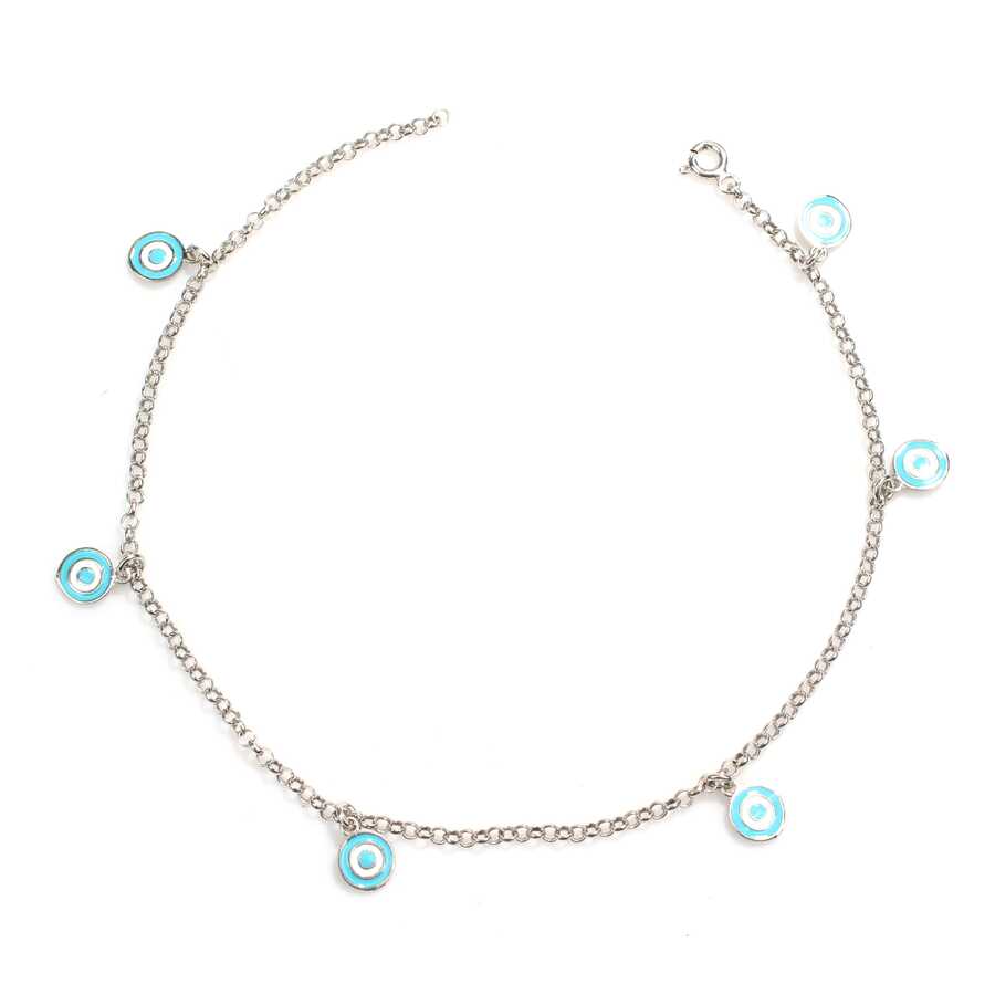 Premium 925 Sterling Silver Enamel Eye Bead Anklet
