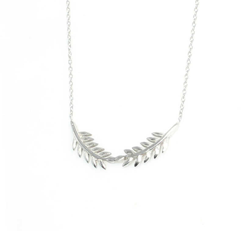 Sterling Silver Double Acacia Leaf Pendant Necklace