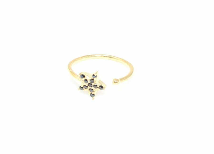 Professional 925 Sterling Silver Tiny Star Ring with Yellow Black Stone