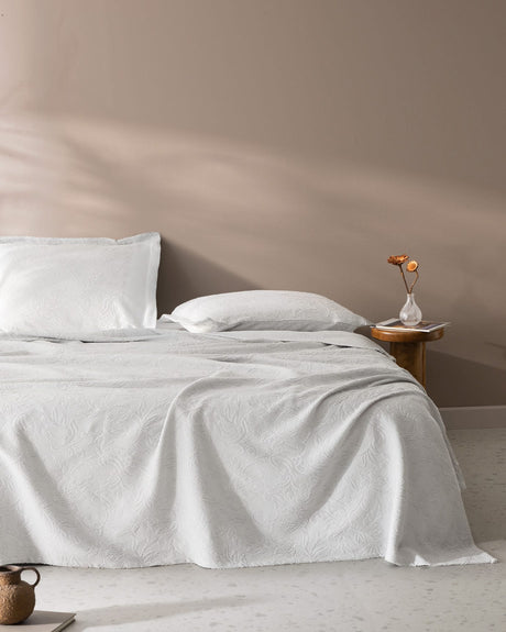 100% Cotton Double Bedspread - Pure White Serenity