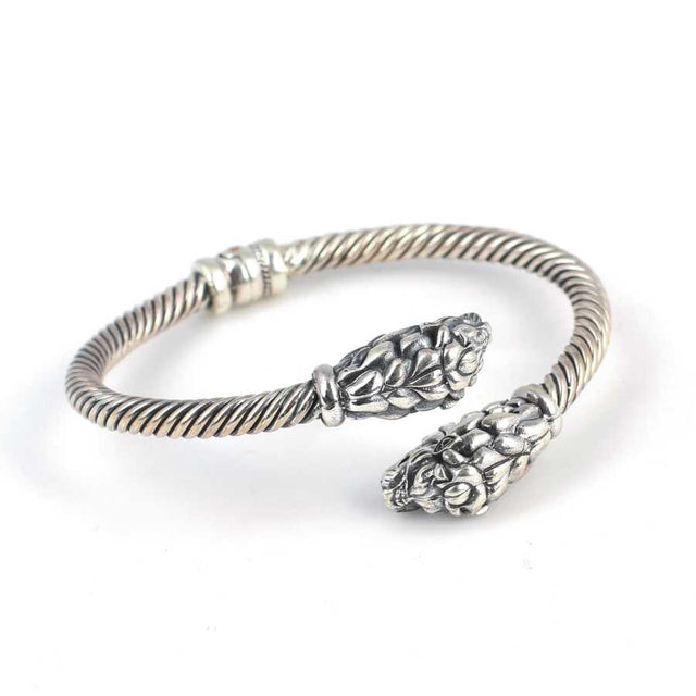 925 Sterling Silver Men's Twisted Bracelet with Lion Head Design