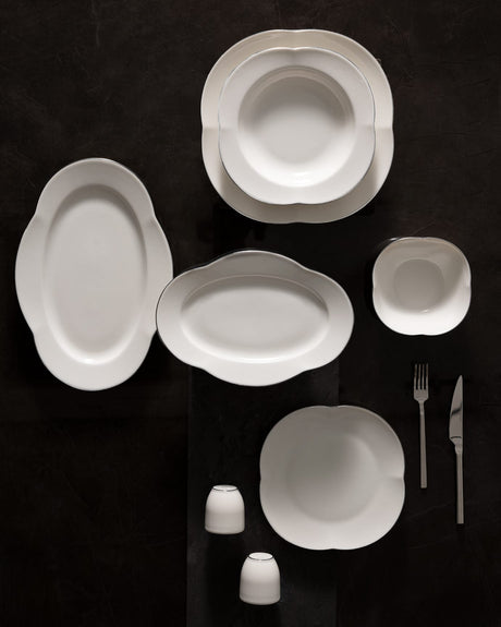 Elegant 28-Piece Dinner Set for 6 People - White & Silver Finish