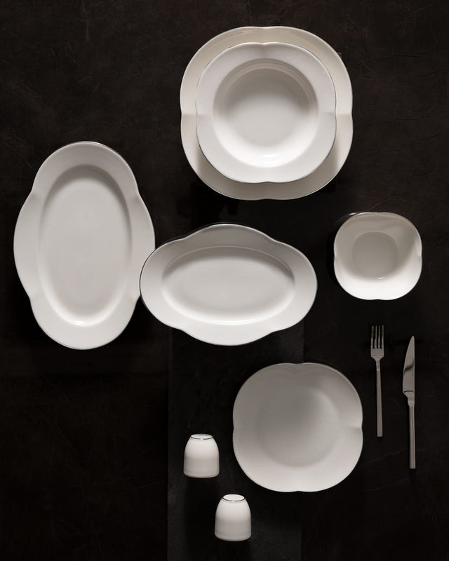 Elegant 28-Piece Dinner Set for 6 People - White & Silver Finish