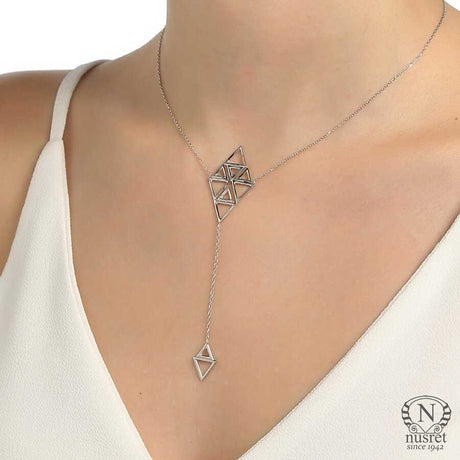 Premium 925 Sterling Silver Hollow Triangle Pendant Necklace