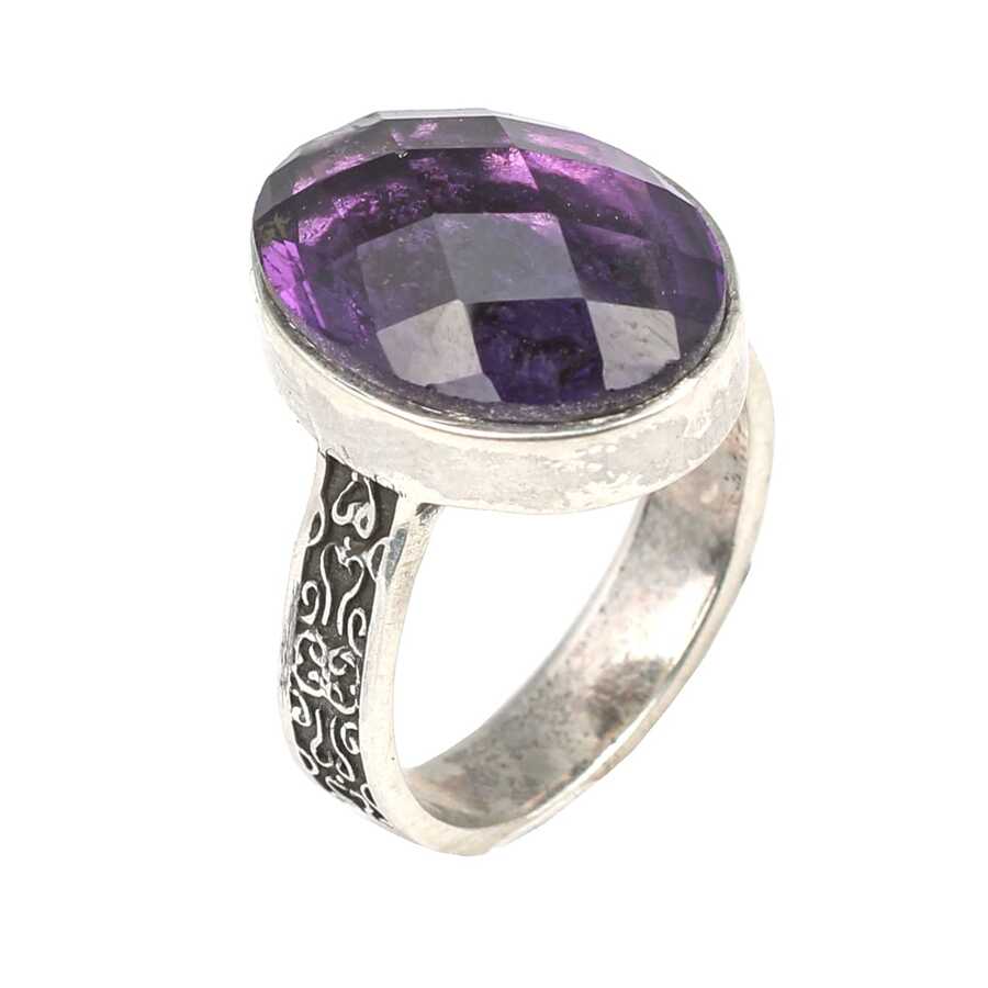 Sterling Silver Oval Amethyst Ring - Elegant Statement Piece