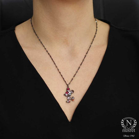 Oxidized Sterling Silver Cute Mouse Figurine Necklace with Zircon