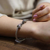 Sterling Silver Elephant Head Men's Twisted Cuff Bracelet with Ruby Zircon