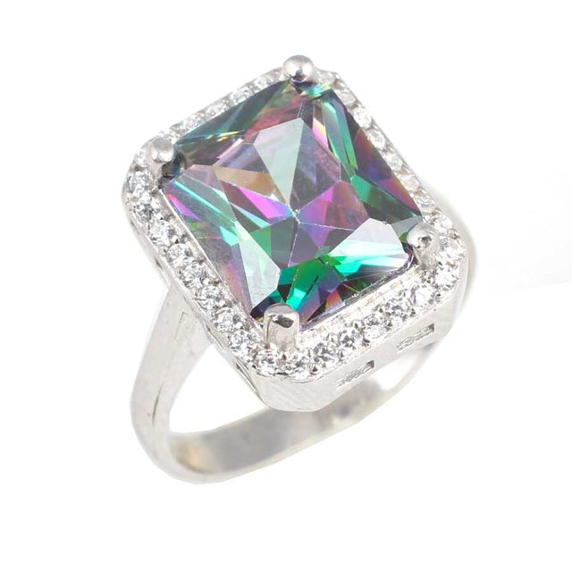 Sterling Silver Mystic Topaz & Zircon Rectangular Entourage Ring