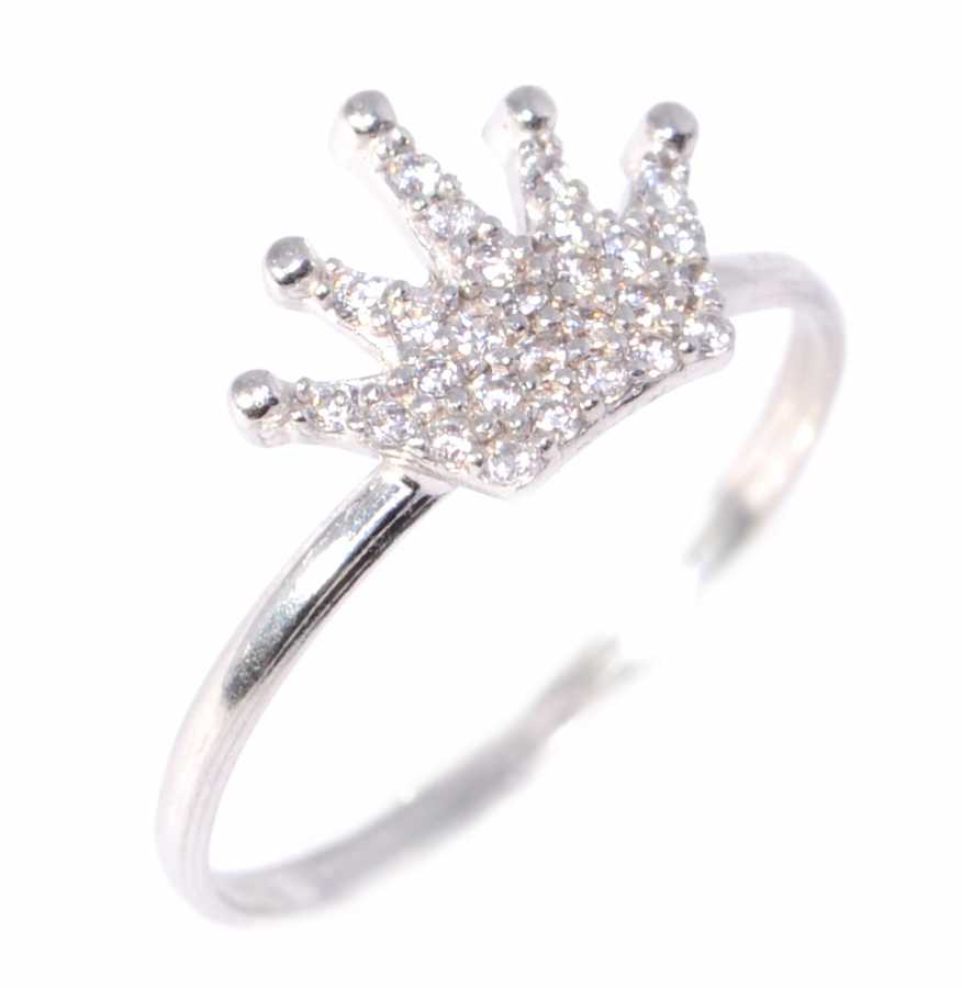 925 Sterling Silver Crown Ring - Elegant Zircon Embellishment