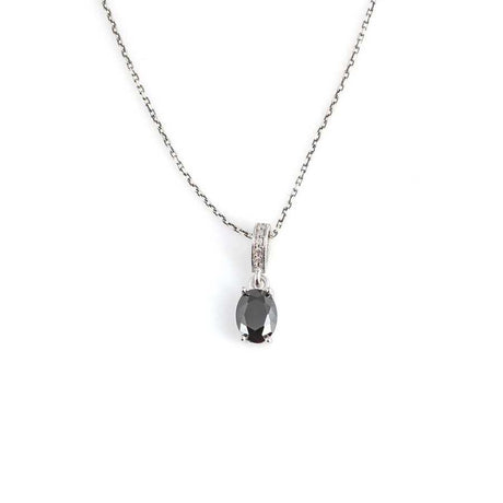 Sterling Silver Small Oval Black Onyx Pendant Necklace - Timeless Elegance