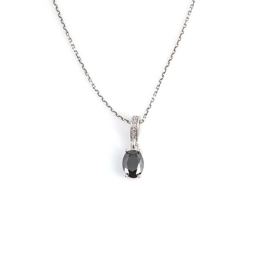 Sterling Silver Small Oval Black Onyx Pendant Necklace - Timeless Elegance