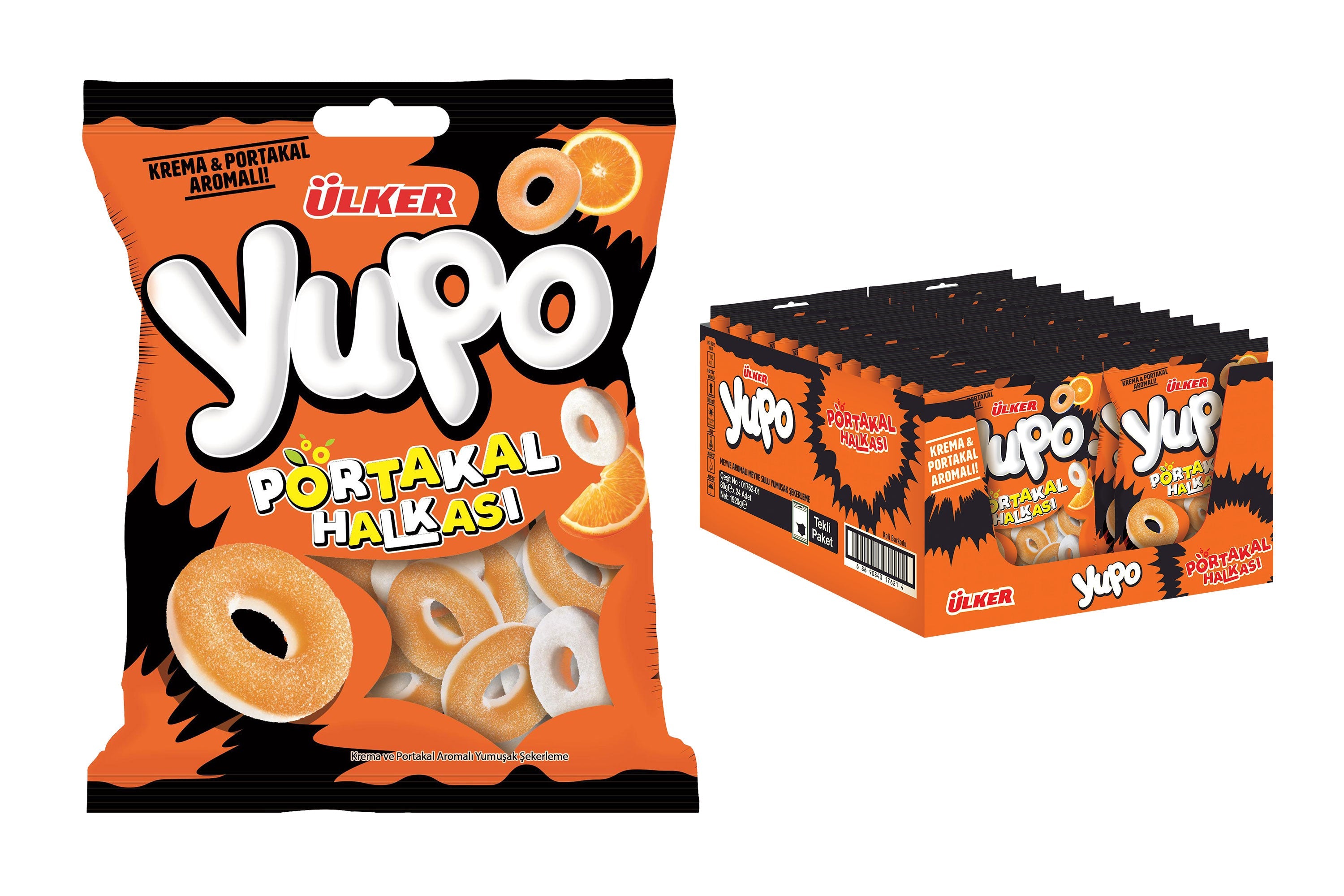 Soft Chewy Orange Jelly Candy Rings - 1 Case - 24 Packs x 70g Each