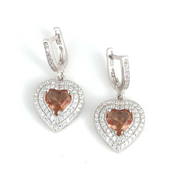 925 Sterling Silver Heart Zultanite & Zircon Double Halo Dangle Earrings