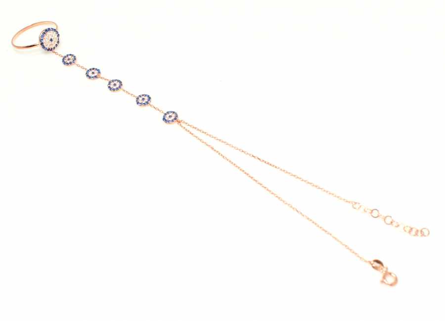 925 Sterling Rose Silver Evil Eye Hand Chain with Zircon